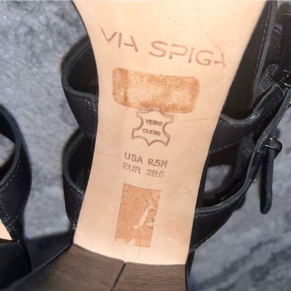 Via Spiga Black Leather Gladiator Open Toe Block Heels - Picture 8 of 11